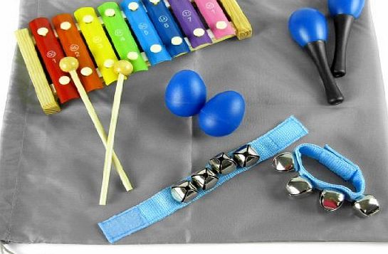 KF Baby kilofly Mini Band Musical Instruments Value Pack, Xylophone   6 Rhythm Toys [2 Maracas, 2 Egg Shakers, 2 Wrist Bells, Blue]